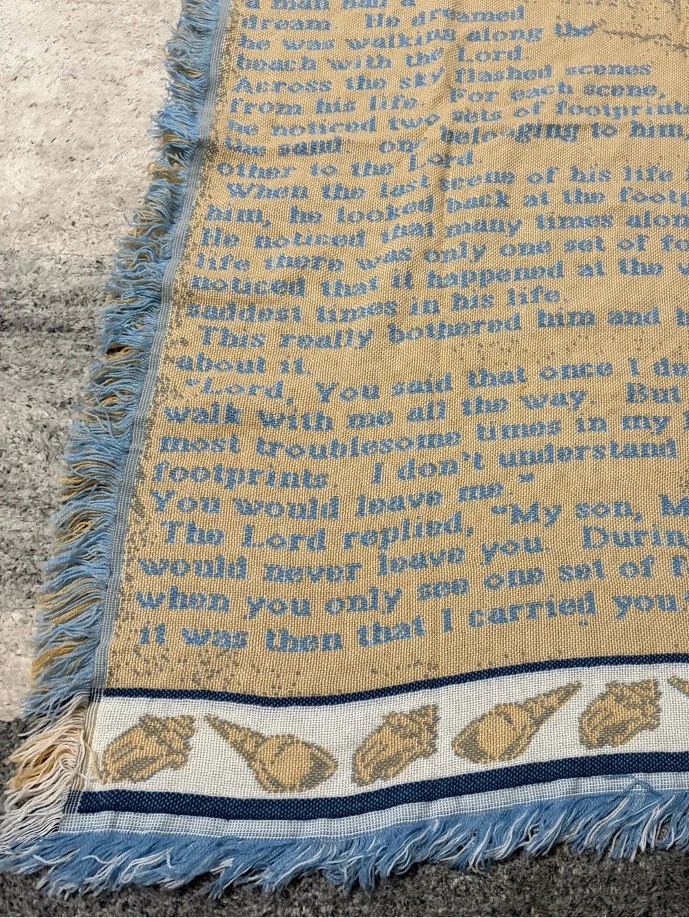 Vtg Footprints/Walk with Thee Jacquard Woven Throw Blanket Tapestry Style 51x41